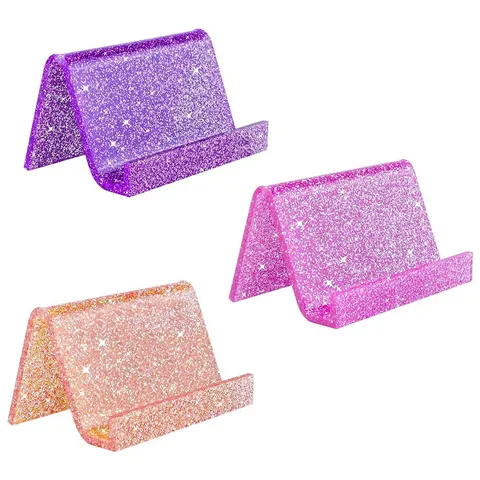 Acrylic Business Card Holder Glitter Desktop Name Card Display Stand Office Card Organizer Stand For Desk Business Gift