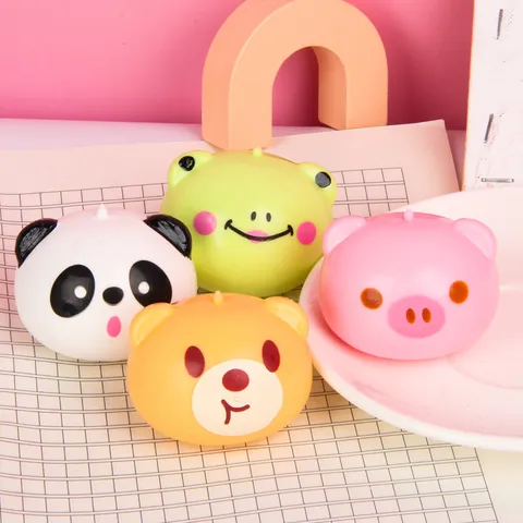 Cartoon Animal Squishy Toy Cute Panda Frog Pig Bear Stress Relief Fidget Toy Soft Rubber Decompression Ball