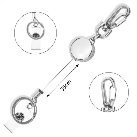 Carrete Retráctil para Credencial Resistente Soportes de Tarjeta de Identificación Metal Redondo Llavero con Clip de Mosquetón para Oficina Escuela