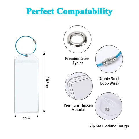 Transparent PVC Luggage Tag Waterproof Card Holder With Stainless Steel Wire Ring Travel ID Badge Holder Protective Case