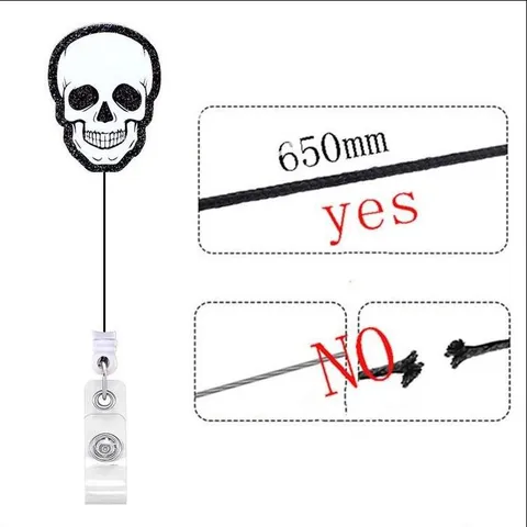 Glitter Acrylic Nurse Skeleton Retractable Badge Reel Cute Cartoon ID Card Holder Office School Badge Clip