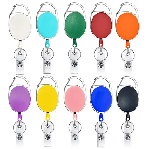 Retractable Badge Reel Zinc Alloy Oval ID Card Holder Key Chain With Belt Clip Clear PVC Strap For Office