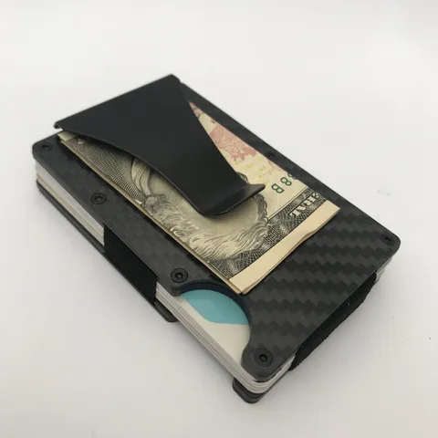 Tarjetero de Fibra de Carbono Minimalista con Bloqueo RFID Cartera de Tarjetas de Crédito Clip de Dinero de Metal Delgado Estuche de Tarjetas de Visita para Hombres