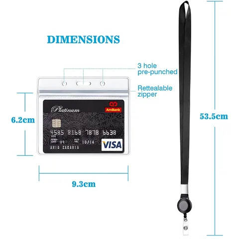 Carrete Retráctil para Credencial Con Cordón Portatarjetas PVC Vertical y Horizontal Oficina Escuela Kit de Insignia