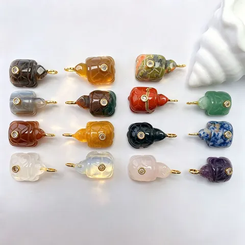 Natural Stone Turtle Pendant Necklace Crystal Agate Carved Animal Pendant Rhinestone Embellished Women Jewelry Gift
