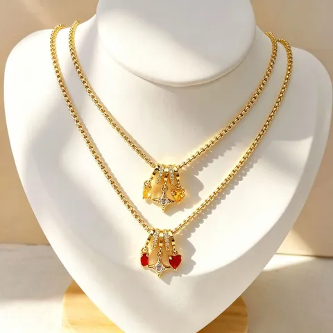 Copper Plated Gold Micro Inlaid Zirconia Multi Layer Tube Bead Heart Star Daisy Pendant Necklace For Women Daily Jewelry