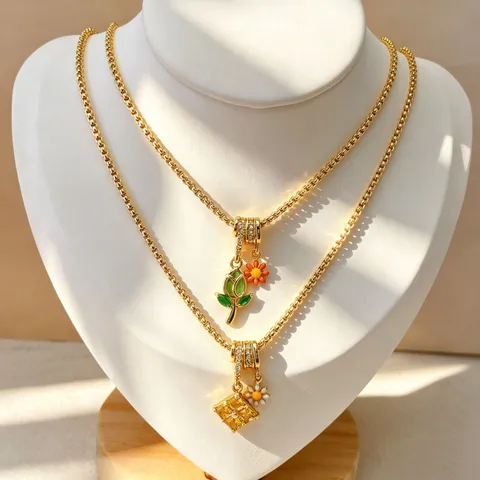 Copper Plated Gold Micro Inlaid Zirconia Multi Layer Tube Bead Heart Star Daisy Pendant Necklace For Women Daily Jewelry