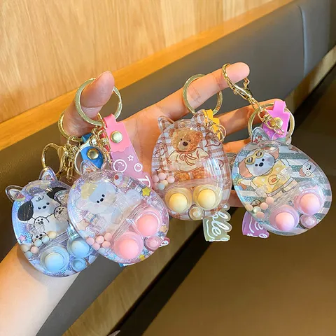 Cartoon Animal Water Game Keychain Portable Mini Ring Toss Toy Stress Relief Toy