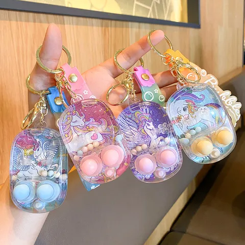 Cute Cartoon Water Game Console Keychain Portable Liquid Quicksand Toy Creative Handheld Toy Pendant Gift