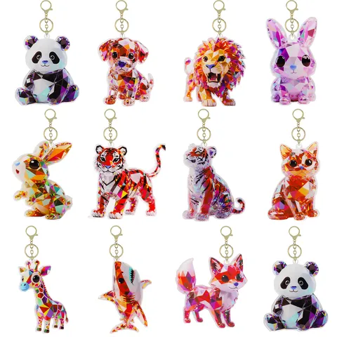 Lindo Cristal Animal Acrílico Llavero Dibujos Animados Panda Perro Tigre Llavero Bolso Coche Colgante Colgante Moda Joyería Regalo