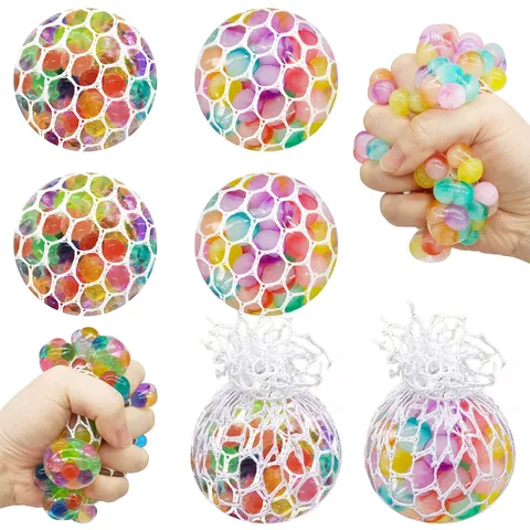 TPR Soft Rubber Decompression Grape Ball Mesh Squishy Toy Sensory Stress Relief Fidget Toy Colorful Water Bead Ball Gift