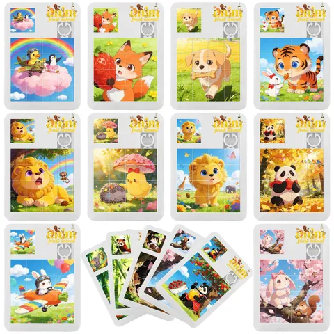 Juego de Puzzle Deslizante de Dibujos Animados Creativos Cuadrícula 16 Laberinto Plano Juguete Educativo Animal del Bosque Mini Puzzle Portátil Regalo