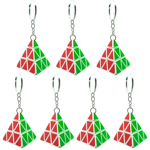 Mini 3D Pyramid Rubik's Cube Keychain Educational Fidget Stress Relief Toy Plastic Puzzle Keyring For Kids Adults