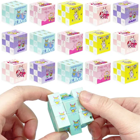 Easter Magic Cube Plastic Puzzle Toy UV Printing Colorful Easter Egg Bunny Pattern Brain Teaser Toy Gift