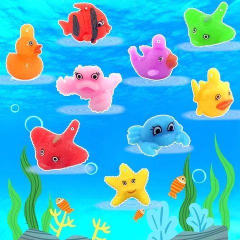 TPR Soft Rubber Floating Marine Animal Toys Cute Goldfish Duck Starfish Water Play Bath Toys For Kids Party Gift