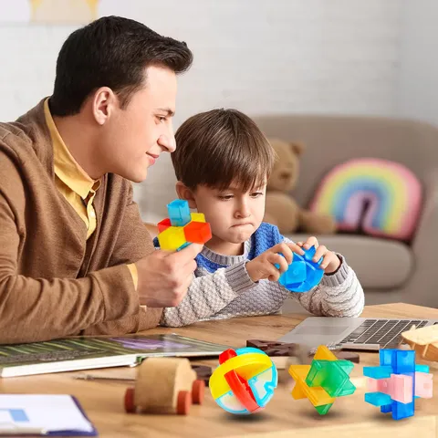 Juego de Rompecabezas de Bloqueo Kongming de Plástico Transparente Juguete Educativo para Niños y Adultos Transparente Mezclado