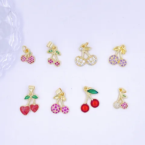 Fashion Cherry Pendant Copper Rhinestone Fruit Charm For DIY Jewelry Making Necklace Pendant Women Accessories Craft Finding