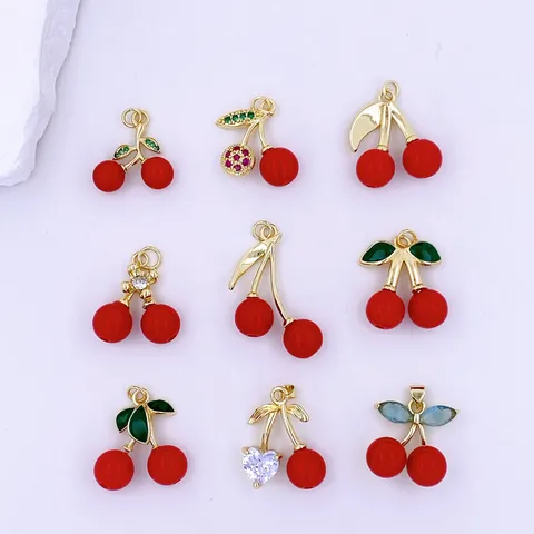 DIY Jewelry Accessories Simulation Cherry Alloy Drip Oil Pendant Agate Rhinestone Fruit Charms For Earrings Keychain Making