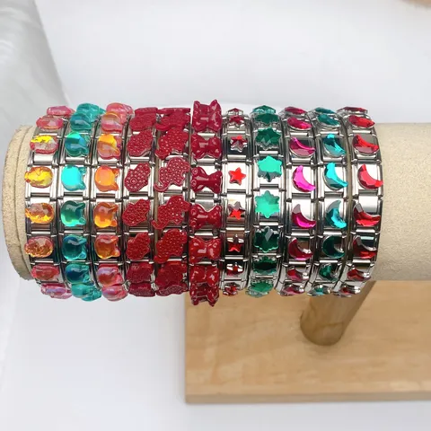 Stainless Steel Italian Charm Link Bracelet DIY Modular Links European Fashion Rhinestone Bear Moon Star Charms Women Men Hand Jewelry Accessory