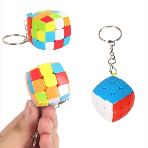 Mini Magic Cube Keychain Fidget Toy Portable Stress Relief Puzzle Cube Pendant Bread Shaped Toys For Kids