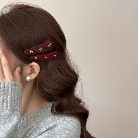 Franse Vintage Elegante Rode Breistof Ovale Geometrische Haarspeld Leuke Gouden Strik Metalen Hart Zijkant Haarbarrette Voor Feestelijke Partij Vrouwen Haaraccessoires