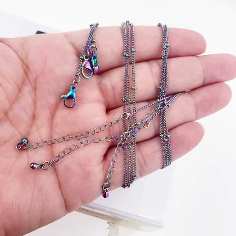 18K Gold Plated Copper Satellite Chain Beaded Link Necklace For DIY Jewelry Making Colorful Silver Rose Gold Chain For Women