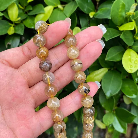 Cuentas Sueltas de Cuarzo Rutilado Natural Hilo de Cristal Redondo Pulido para Pulsera Hecha a Mano Fabricación de Joyas Regalo Moda Unisex