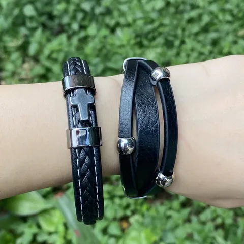 Kupfer Galvanisiert Mehrlagiges Geflochtenes Armband Punk Kreuz Magnetverschluss Handschmuck Für Unisex