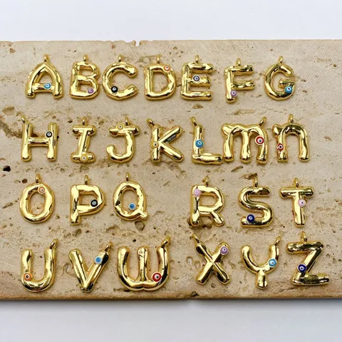 Pendentif Lettre Mauvais Œil Plaqué Or Cuivre Minimaliste Charme Alphabet Goutte d'Huile Bijou de Mode Sans Chaîne