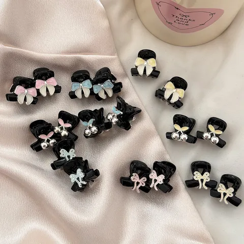 Alloy Small Hair Claw Clip Sweet Bow Ribbon Cherry Cute Hair Accessories For Women Girls Daily Hair Styling Hairpin