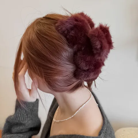 Grande Molla per Capelli in Peluche Morsetto Morbido Pelliccia Sintetica Accessori Invernali Per Donne e Ragazze Acconciatura