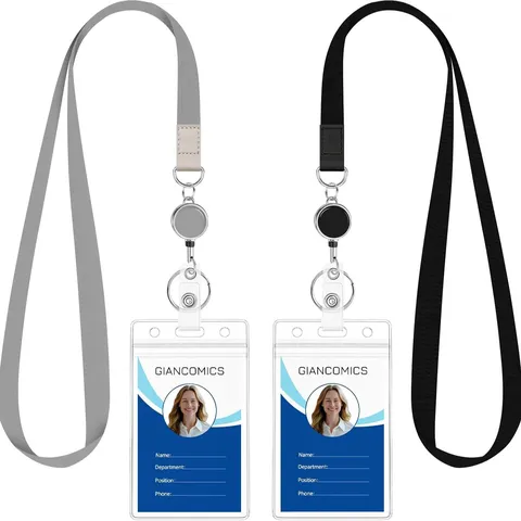 Retractable Badge Holder Neck Lanyard With Waterproof ID Card Case Transparent Badge Reel Set For Office Staff Students