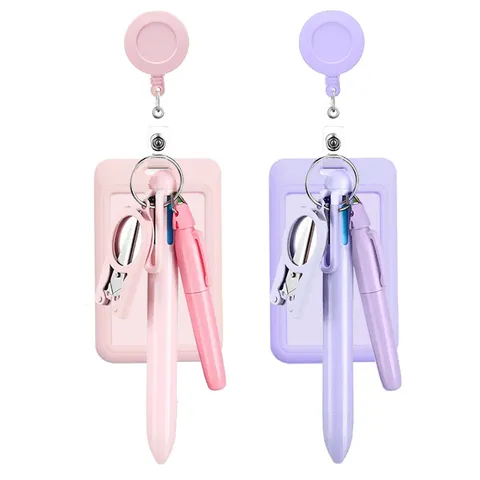 Retractable Badge Reel Set Macaron Nurse Badge Holder With ID Card Holder Foldable Scissors Multi-function Pen Medical Office Supplies