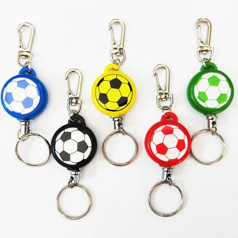 Retractable Football Badge Reel Soccer ID Holder Carabiner Clip Key Ring For Office School Promotion Gift Sporty Epoxy Badge Scroll