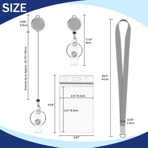 Retractable Badge Holder Neck Lanyard With Waterproof ID Card Case Transparent Badge Reel Set For Office Staff Students