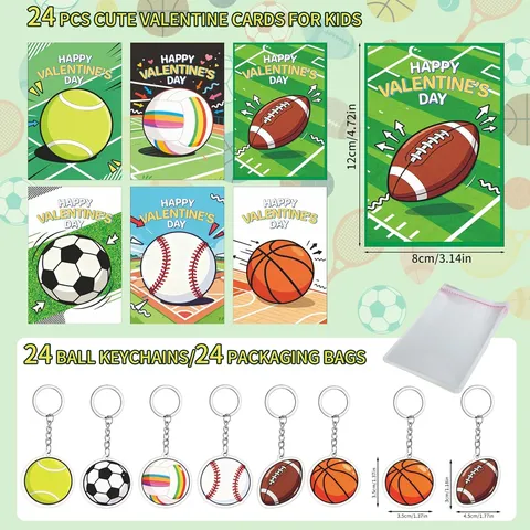 Kinder Sport Valentinstag Grußkarten Acryl Schlüsselanhänger Set Fußball Basketball Bedruckt Cartoon Schule Klassenzimmer Geschenk Austausch Schmuck