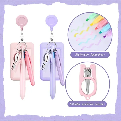 Retractable Badge Reel Set Macaron Nurse Badge Holder With ID Card Holder Foldable Scissors Multi-function Pen Medical Office Supplies