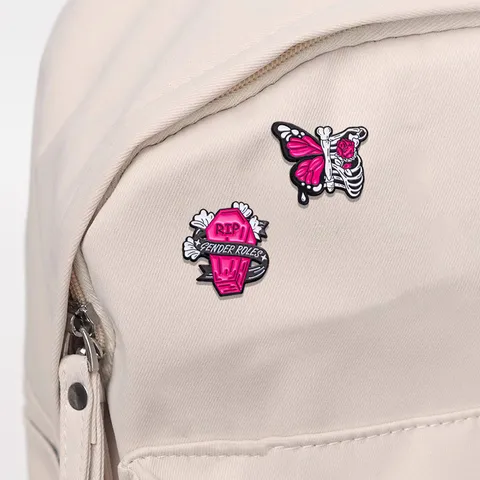 Original Gothic Punk Dark Style Pink Skull Alloy Brooch Death Tarot Card Enamel Badge For Backpack Clothes Decoration Unisex