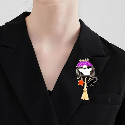Halloween Pumpkin Broom Ghost Brooch Vintage Alloy Enamel Rhinestone Badge Fashion Clothing Decorative Pin Jewelry Gift