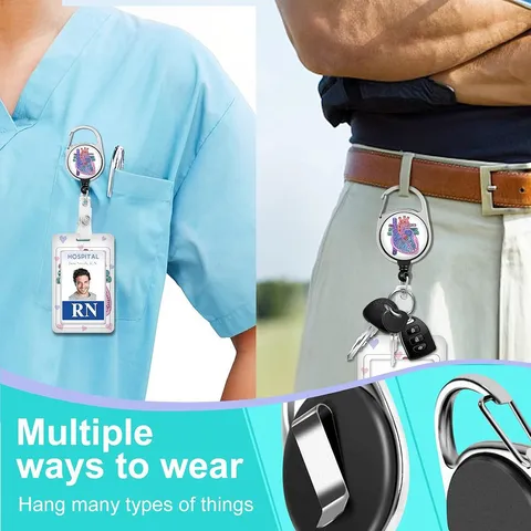 Juego de Cordón y Portatarjetas de Corazón Anatómico Con Clip de Carrete Retráctil Funda de Tarjeta Para Enfermeras Médicos Estudiantes de Medicina Oficina