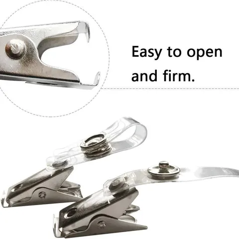 Metal ID Badge Clip With Clear PVC Strap Dual Hole Crocodile Clip For Name Tag Badge Holder Office School Supplies