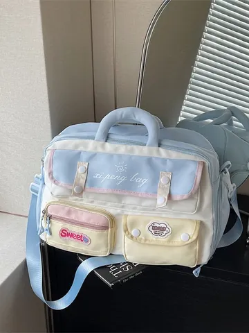Large Capacity Travel Duffel Bag Multi-Pocket Waterproof Nylon Tote Handbag Casual Commuting Sports Luggage Bag