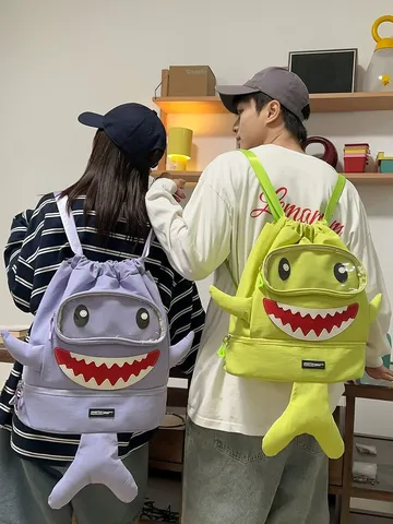Cartoon Shark Backpack Large Capacity Waterproof Travel School Bag For Men Women Casual Daypack With Shoe Compartment