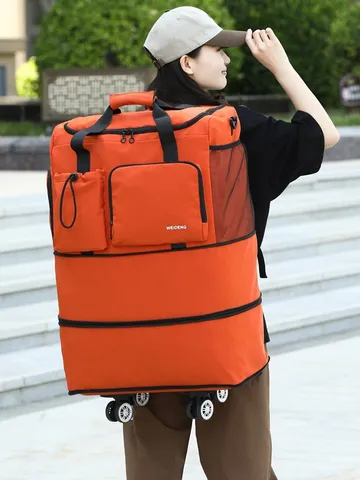Large Capacity Rolling Travel Bag Foldable Luggage Duffel Bag Wear-Resistant Oxford Cloth Travel Backpack For Outdoor Trip