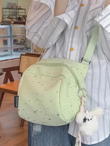 Women Nylon Crossbody Bag Star Print Casual Daily Shoulder Bag Cute Pendant Small Messenger Handbag Purse