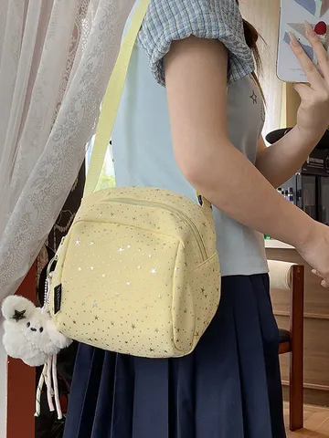 Women Nylon Crossbody Bag Star Print Casual Daily Shoulder Bag Cute Pendant Small Messenger Handbag Purse