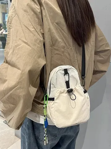 Korean Style Lightweight Nylon Mini Backpack Crossbody Bag For Women Men Unisex Small Messenger Phone Bag Urban Street Casual Bag With Pendant