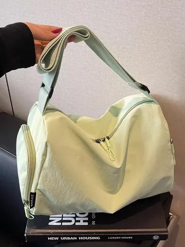Urban Minimalist Nylon Solid Color Large Capacity Travel Bag Unisex Waterproof Storage Fitness Yoga Crossbody Handbag Overnight Duffle Purse