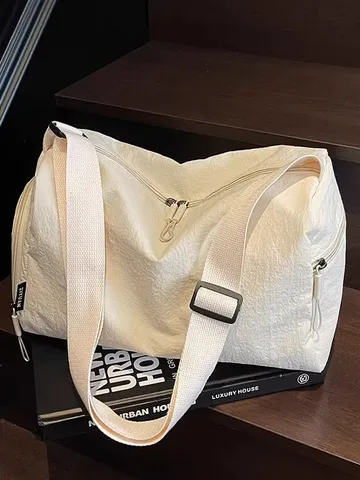 Urban Minimalist Nylon Solid Color Large Capacity Travel Bag Unisex Waterproof Storage Fitness Yoga Crossbody Handbag Overnight Duffle Purse