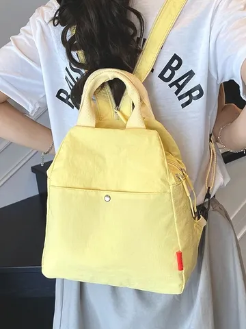 Korean Style Minimalist Nylon Backpack Waterproof Crossbody Bag Soft Casual Multi Layer Daypack School Bookbag Travel Shoulder Bag For Women Teens